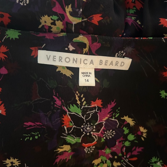 Veronica Beard Silk Black Floral V Neck Dress 14 - Picture 5 of 8